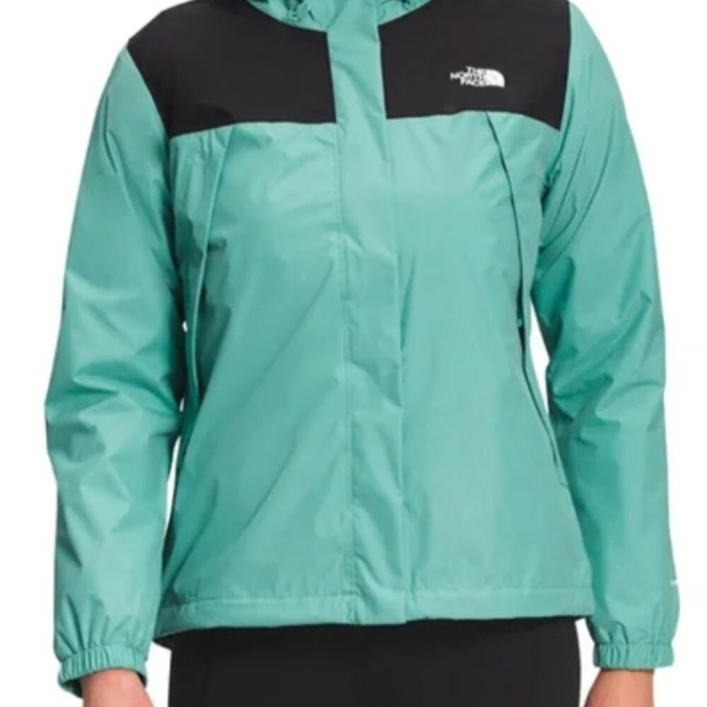 The North Face Antora Jacket Womens Size S Hooded Raincoat TNF Black/Wasabi NWT